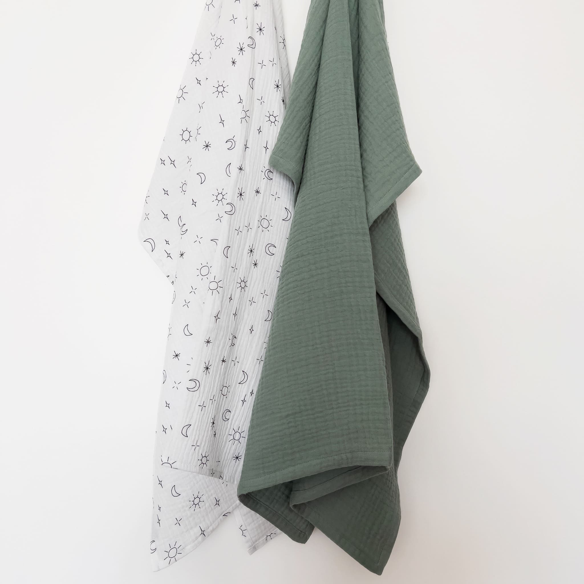 SET 2 MUSSOLE MULTIUSO 70X70 cm - Salvia & Guarda in sù