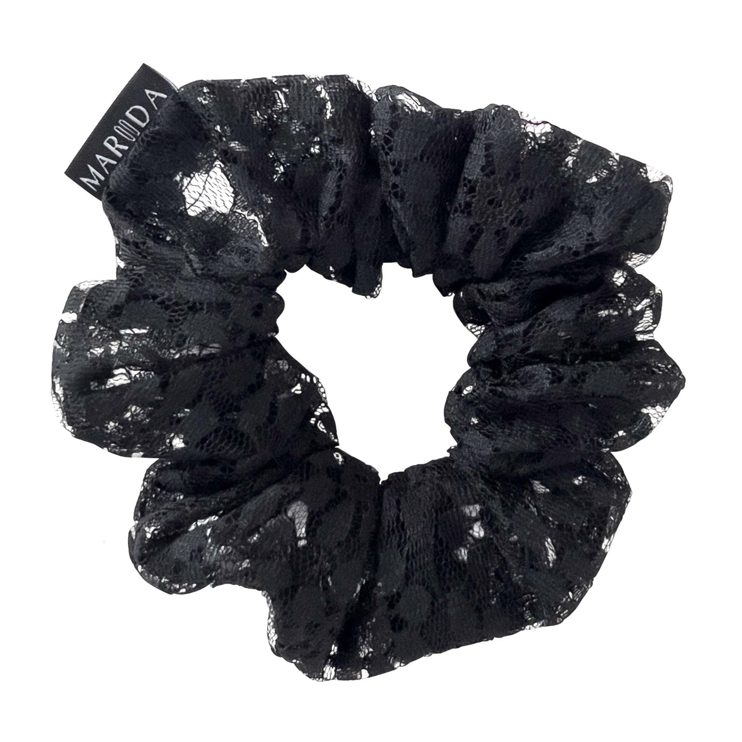 Scrunchie large in tessuto riciclato pizzo nero trasparente