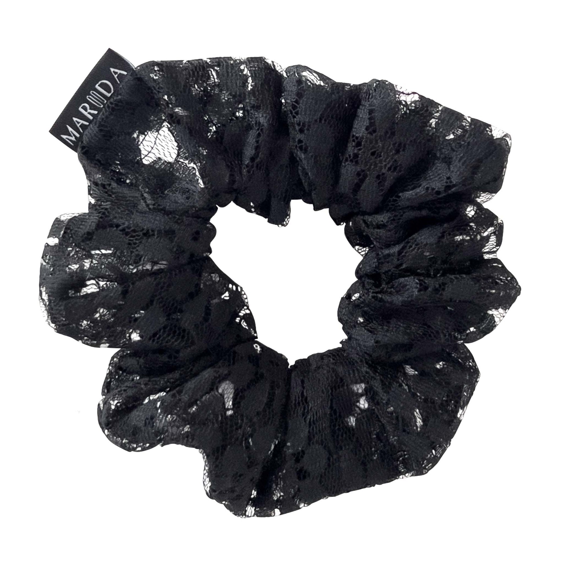 Scrunchie large in tessuto riciclato pizzo nero trasparente