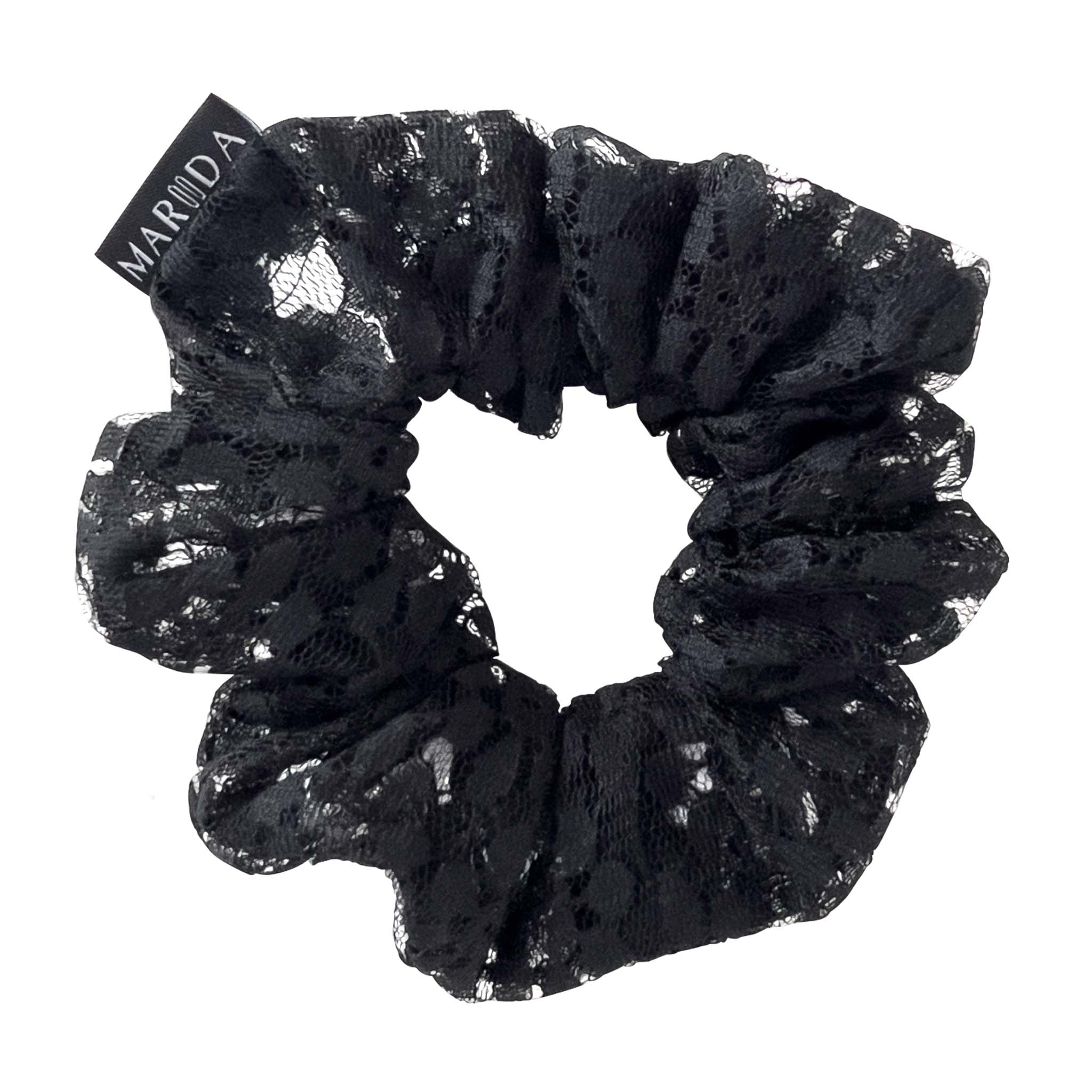 Scrunchie large in tessuto riciclato pizzo nero trasparente
