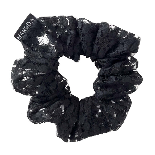 Scrunchie large in tessuto riciclato pizzo nero trasparente