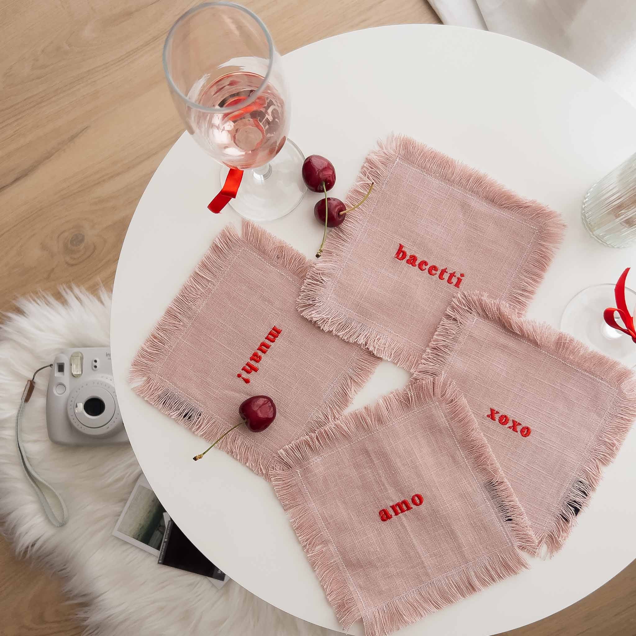TOVAGLIOLI DA COCKTAIL "LOVE NOTES" - Set da 4
