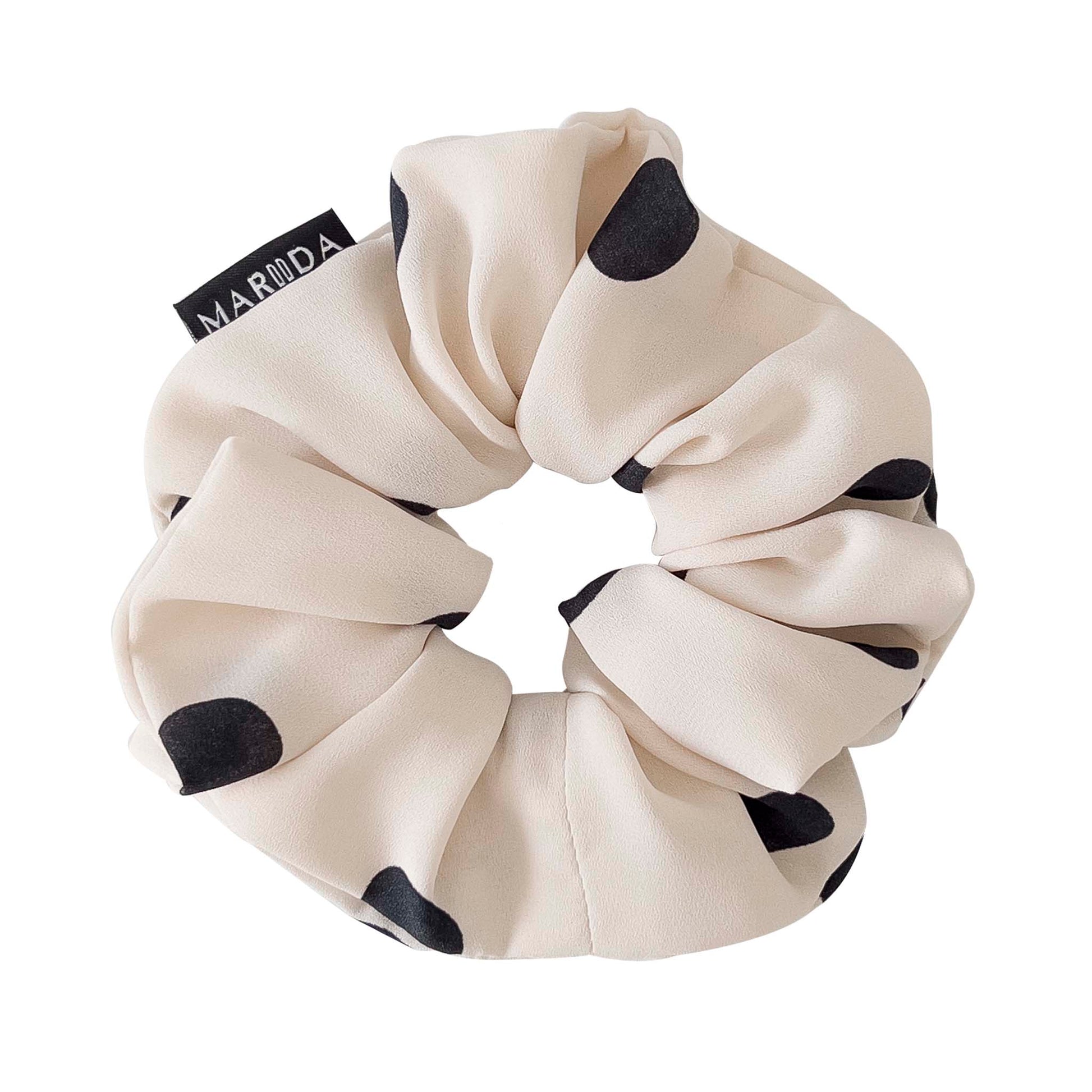 Scrunchie large in tessuto riciclato bianco con pois neri